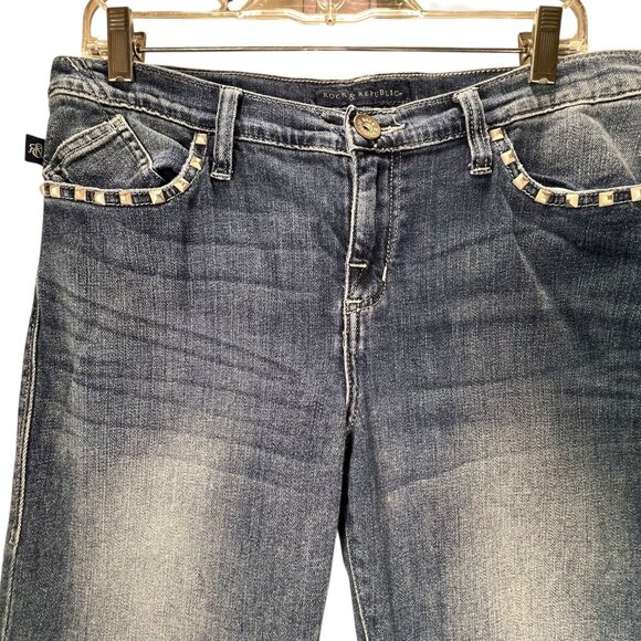 Rock & Republic Kasandra Studded Bootcut Jeans 12M Womens Denim Medium Wash - Picture 2 of 13